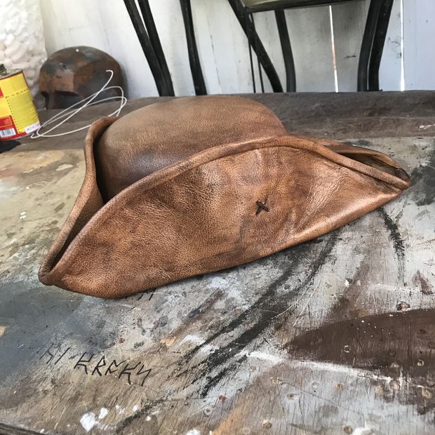 tri corn leather hat